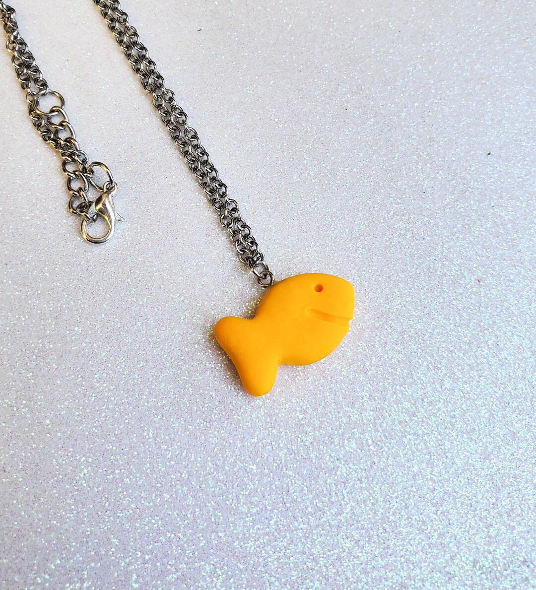 Gold fish necklace charm discount