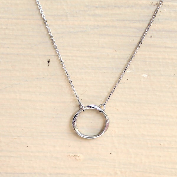 Minimalist Stainless Steel 316L Twisted Circle Necklace, Karma Necklace, Circle of Life Stainless Steel Necklace