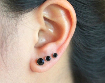 6mm, 4mm and 3mm Stainless Steel Earrings Studs with Austrian Crystal, set of 3 pairs.