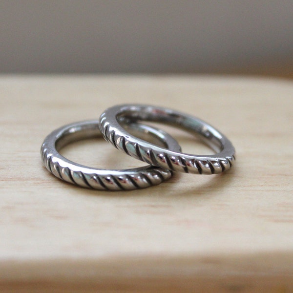 Rope Design Band Ring, Stainless Steel Band Ring, Stainless Steel Stackable Ring