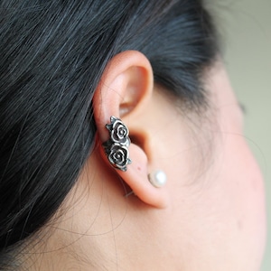 Roses Ear Cuff, Stainless Steel Rose Earrings, Stainless Steel Ear Cuff, Roses Ear Cuffs, Rose Ear Cuff