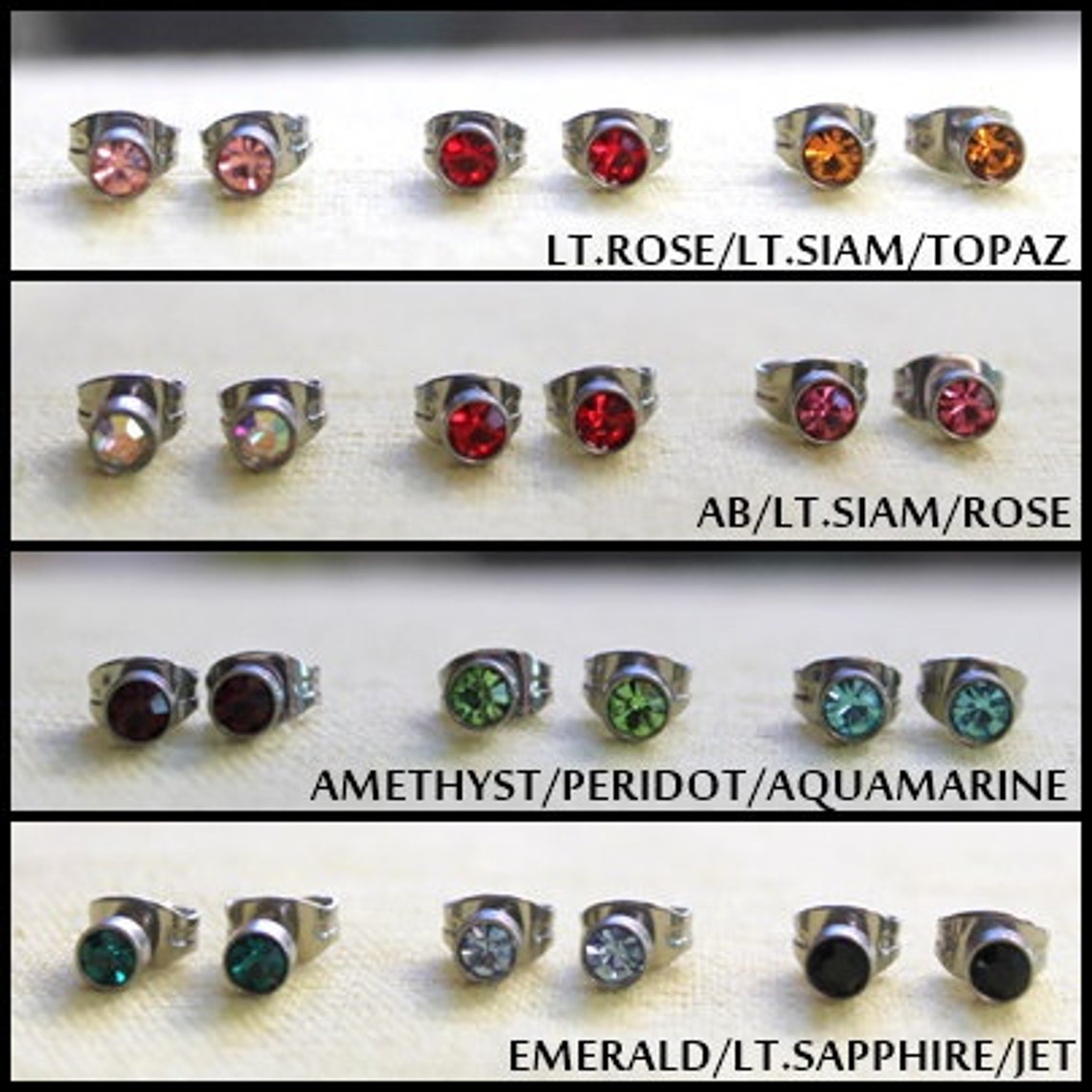 Stainless Steel Earrings Studs With Austrian Crystal Set of 3 Etsy