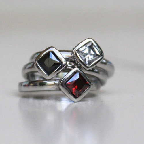 Stack Rings Rhombus Square Stone Mini Ring Stainless Steel - Etsy