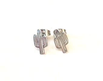 Stainless Steel Cactus Earrings Stud, Stainless Steel Earrings, Tiny Cactus Studs, Cactus Jewelry