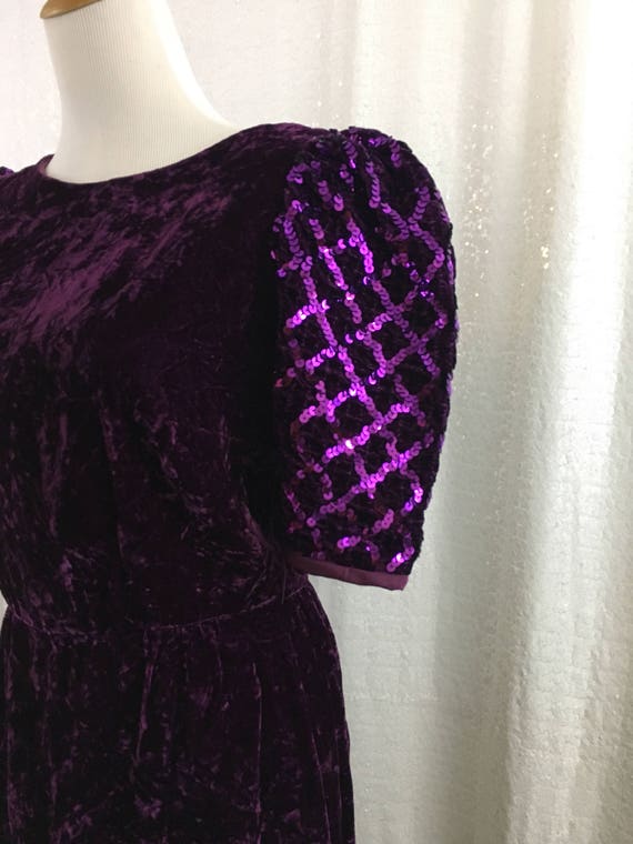 Purple velvet dress with sequence sleeves