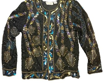 Lawrence Kazar sequins and beaded blazer MP