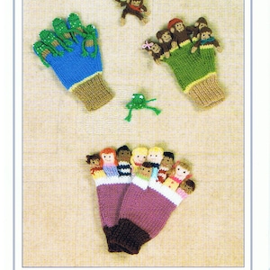 Patrón de Knits and Pieces, patrón de guantes para niños, patrón de guantes de punto, guantes de marioneta de dedo, patrón de guante de rana, patrón de guante de mono