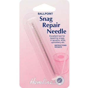 May include: A silver ballpoint snag repair needle packaged on a pink and white card with the text "Ballpoint Snag Repair Needle" and "Hemline Quality Checked".