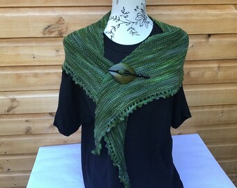 Hand knitted shawl, Knitted shawl, Knitted shawlette, Hand knit scarf, Green Knitted shawl, Multi Ladies shawl,  Handmade