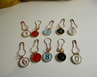 Numbered Bulb Stitch Markers, Rose Gold Knitting Row Counters, Set of 10