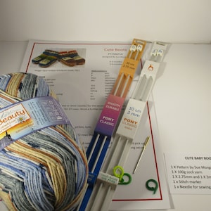 Knitting Kit, Sock Knitting Kit, Knitted baby boots, Knitters Gift, Opal  sock yarn, Opal Yarn, Self patterning yarn