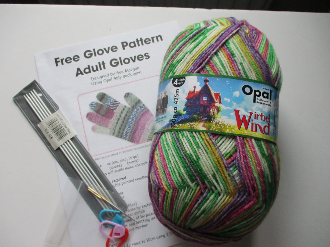 Glove Knitting Kit, Self Patterning Opal Sock Yarn, Needles, Pattern ...