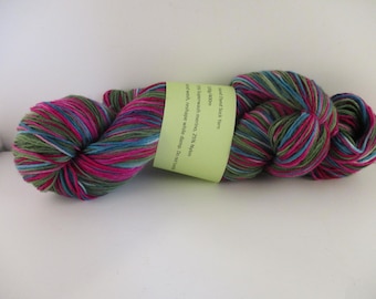 Hand Dyed Sock Yarn: 'Jungle' Pink Blue Green Variegated Wool