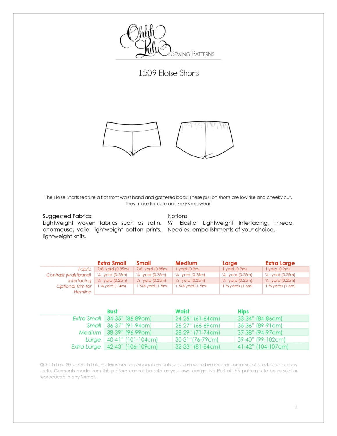 Sleep Shorts Sewing Pattern Ohhh Lulu 1509 Eloise Shorts PDF - Etsy UK