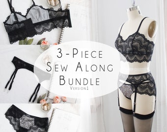 Valentines Day Sew Along Bundle Version 1 Jasmine Bra, Claudia Panties, Mina Garter Suspenders PDF Sewing Pattern