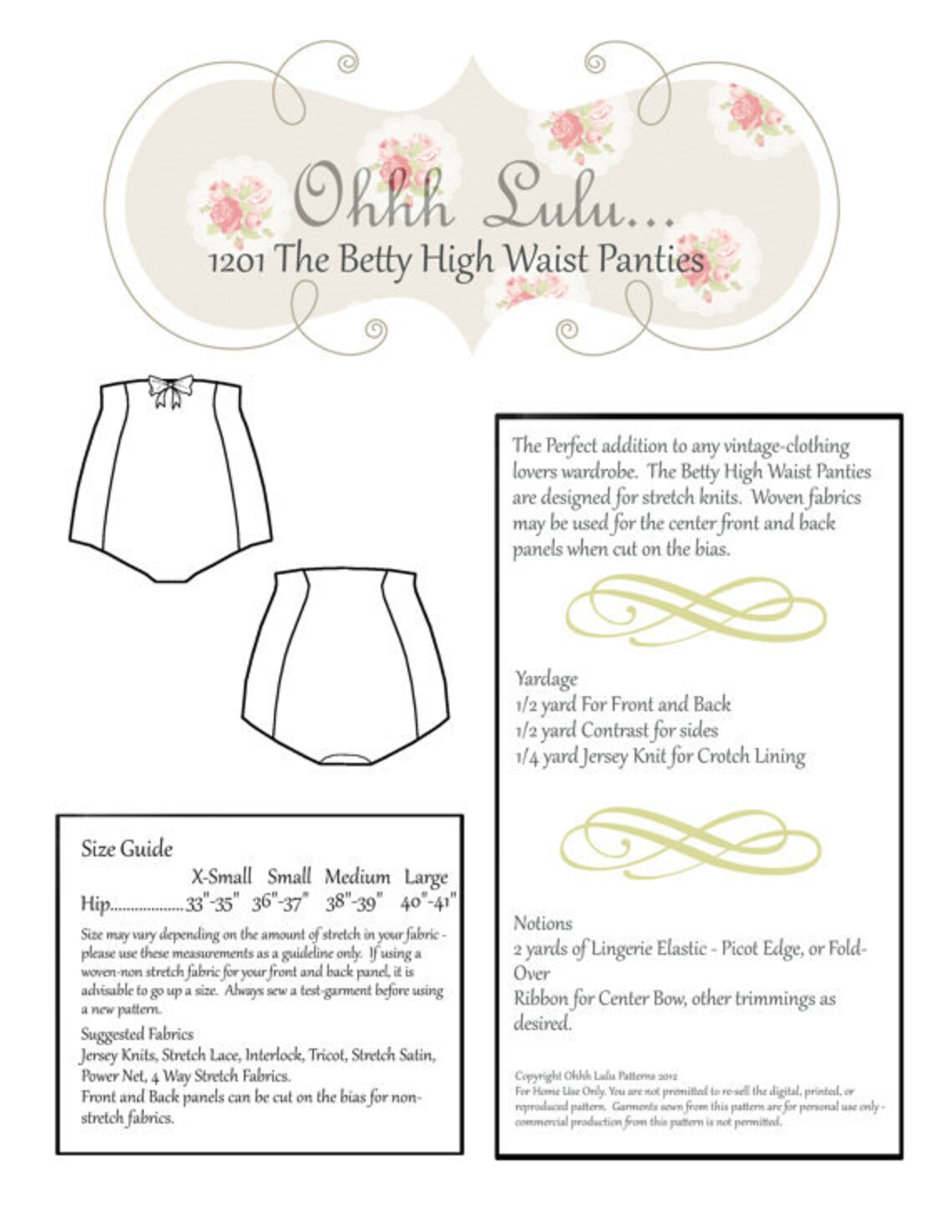 High Waist Panties Sewing Pattern Vintage Style Pin up Ohh Etsy