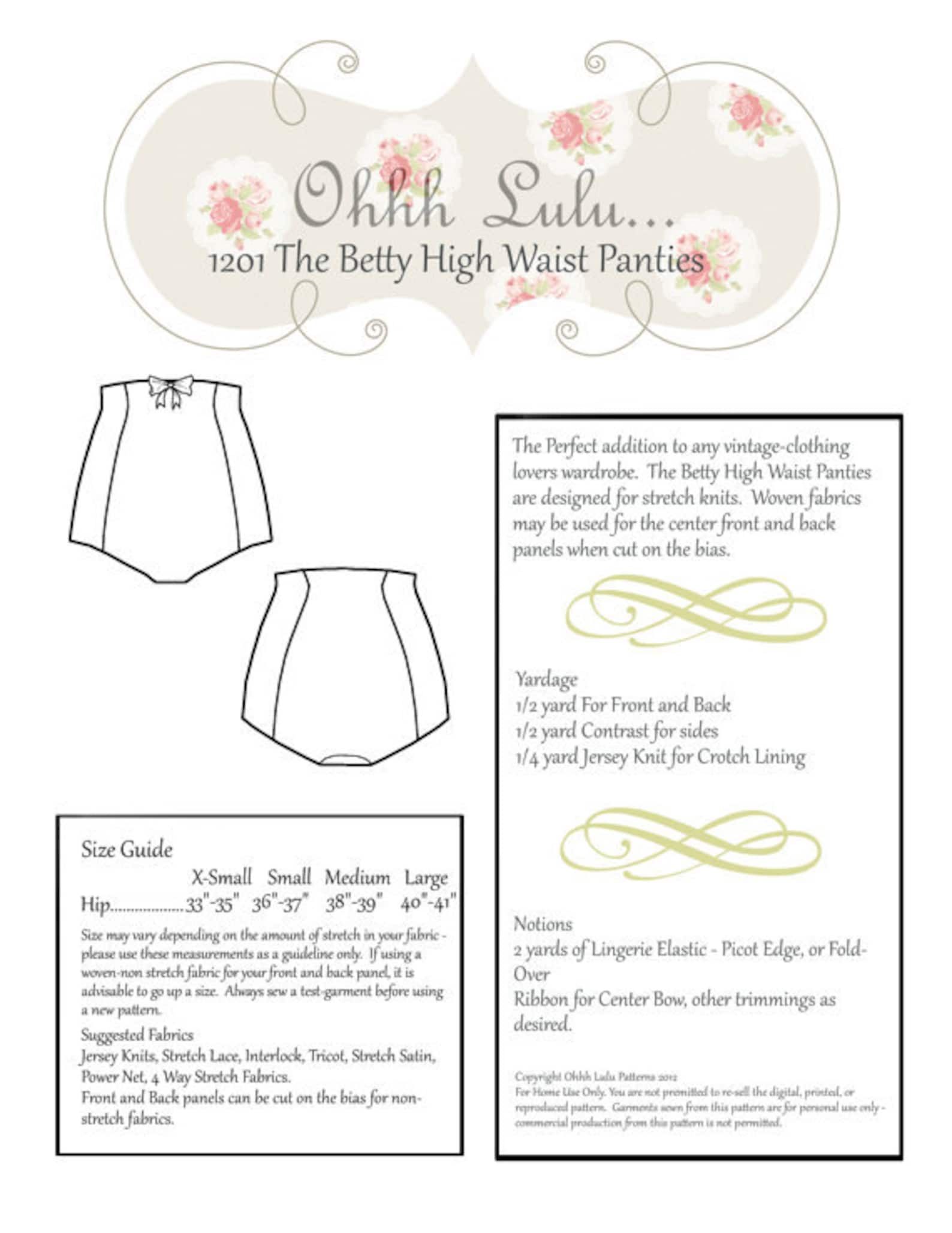 High Waist Panties Sewing Pattern Vintage Style Pin up Ohh Lulu 1201 ...