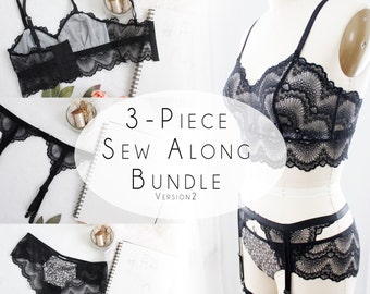 Valentines Day Sew Along Bundle Version 2 Jasmine Bra, Claudia Panties, and FREE Cora Garter Suspenders PDF Sewing Pattern