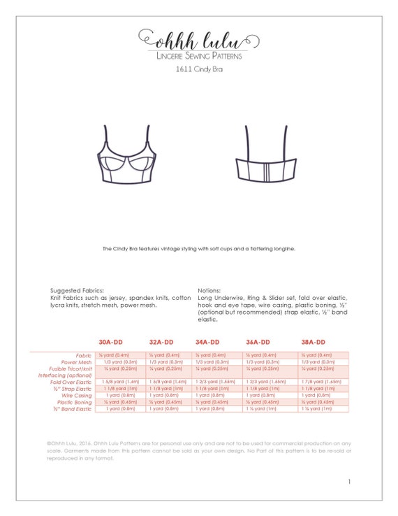 Cindy Vintage Style Longline Bra Pattern With Underwire and Soft Cups Size  30A-DD to 38A-DD PDF Sewing Pattern 