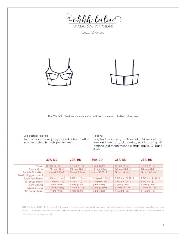 Cindy Vintage Style Longline Bra Pattern with Underwire and Soft Cups Size 30A-DD to 38A-DD PDF Sewing Pattern image 5