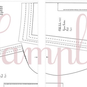 May include: A black and white sewing pattern for a Grace Parlies dress, labeled "Chhh Lulu 1302", with size chart for hip measurements in inches.