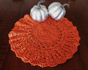 Burnt Orange Home and Table Decor, Crochet Doily, Handmade Lace Doily, Coffee Table Mat