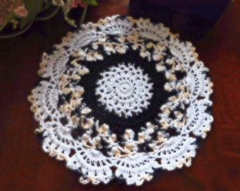 Black and White Crochet Doily, Large Doily Coaster, Handmade Table Mat, Crochet Drink Coasters, Table Protectors, Coffee Table Decor