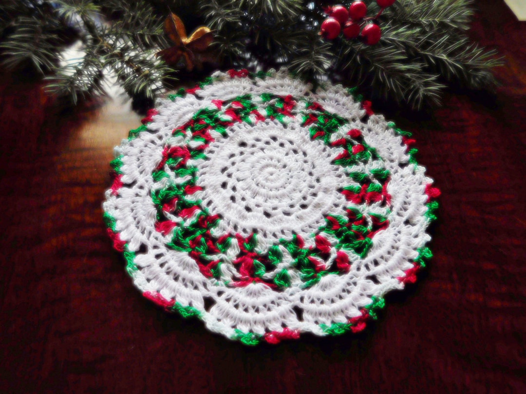 Christmas Doily, Large Doily Coaster, Handmade Crochet Drink Coasters
