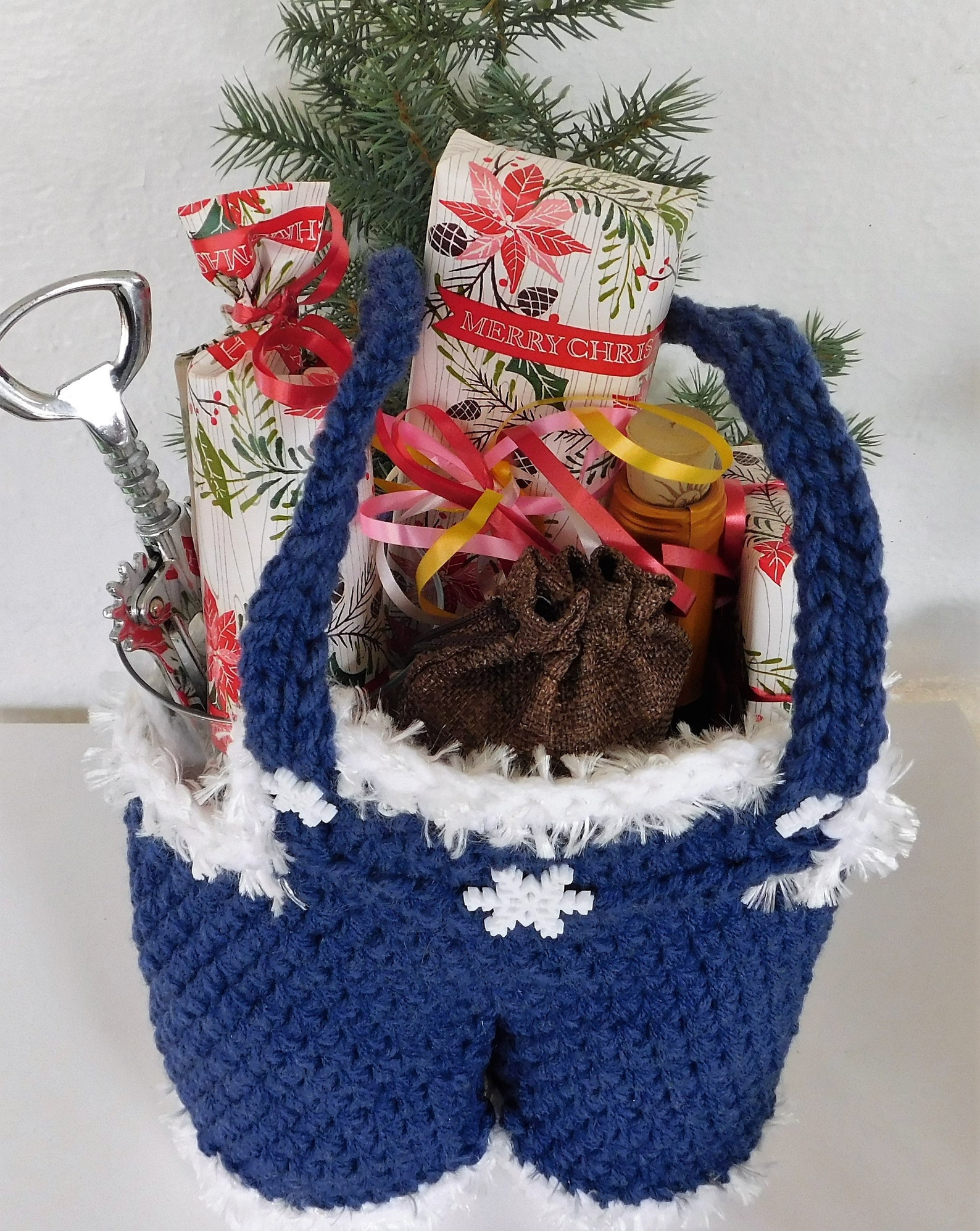 Blue Gift Basket Christmas Stocking Stocking Alternative Etsy