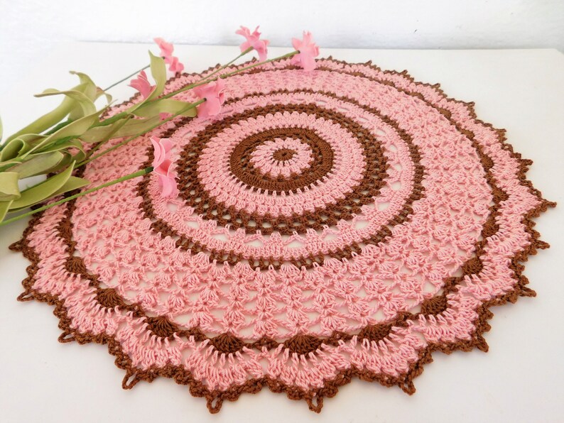 Pink and Brown Handmade Doily Coffee Table Décor Table Etsy