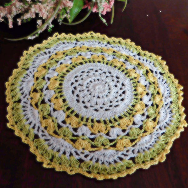 Lemon Lime Crochet Doily Table Coaster, Handmade Table Decor, Large Drink Coaster, Lace Table Napkins, Summer Table Doily Set