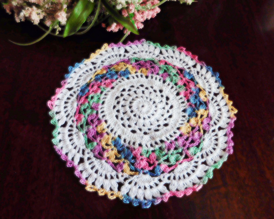 Spring Easter Large Doily Coaster, Handmade Crochet Drink Coasters