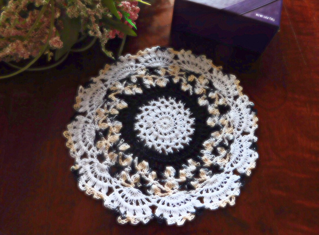 Black and White Crochet Doily, Large Doily Coaster, Handmade Table Mat