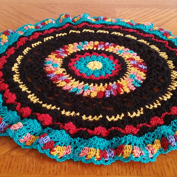 Colorful Mandala Crochet Doily, Mexican Fiesta Party Decorations, Coffee Table