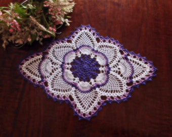 Violet Crochet Doily, Crochet Pineapple Table Topper, Table Runner, Table Napkin, Vintage Inspired Decor, Handmade Oval Doily, Wood Violet