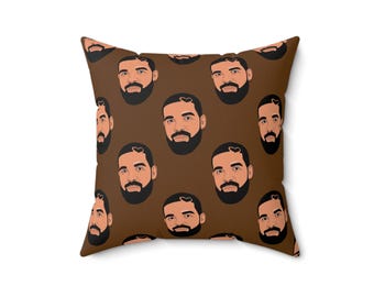 ブラウン ドレイク ラバーボーイ エラ ピロー | ヒップホップ ホーム デコレーション、ドレイク ファンのためのスタイリッシュなアクセント ピロー - 16"x16"