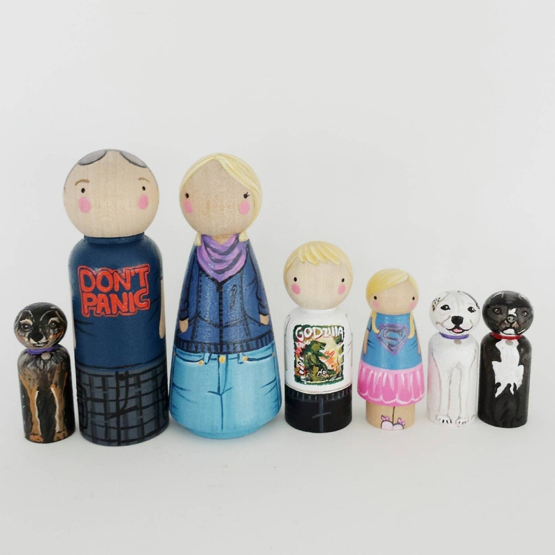 CUSTOM Peg Doll Family of 7 // Personalized Peg Dolls // Etsy
