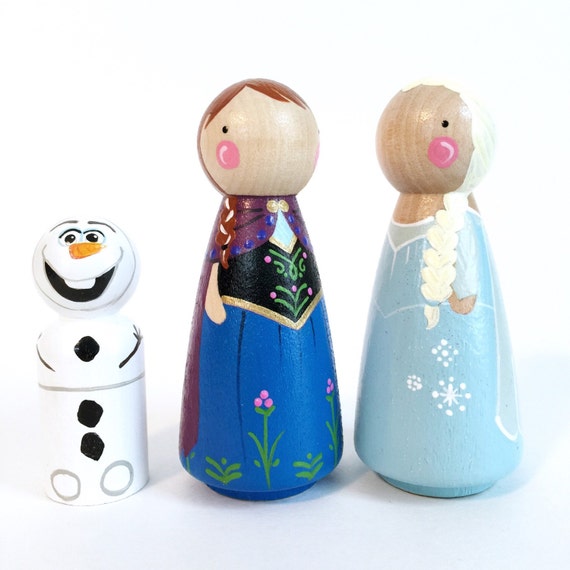 peg dolls Elsa \u0026 Anna // 2 3/8 Olaf 