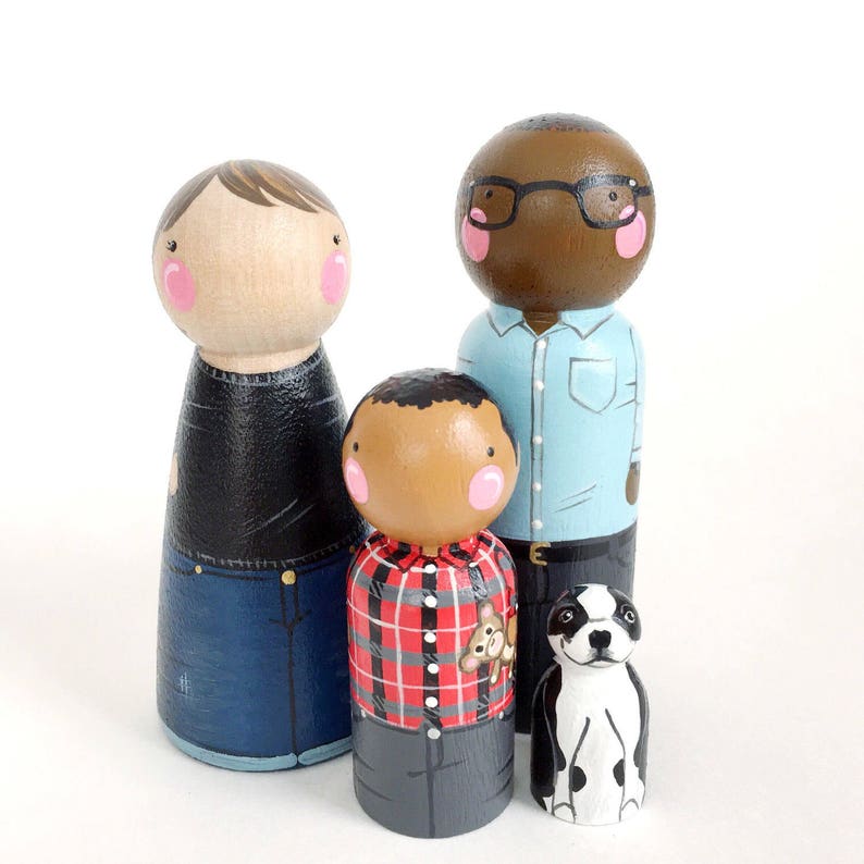 CUSTOM peg doll family 4 // 2 parents and 2 kids/pets / Etsy