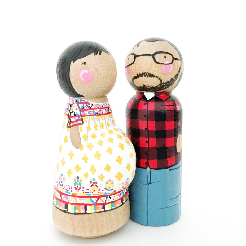 Custom pregnant peg doll couple // Pregnancy Announcement // Etsy