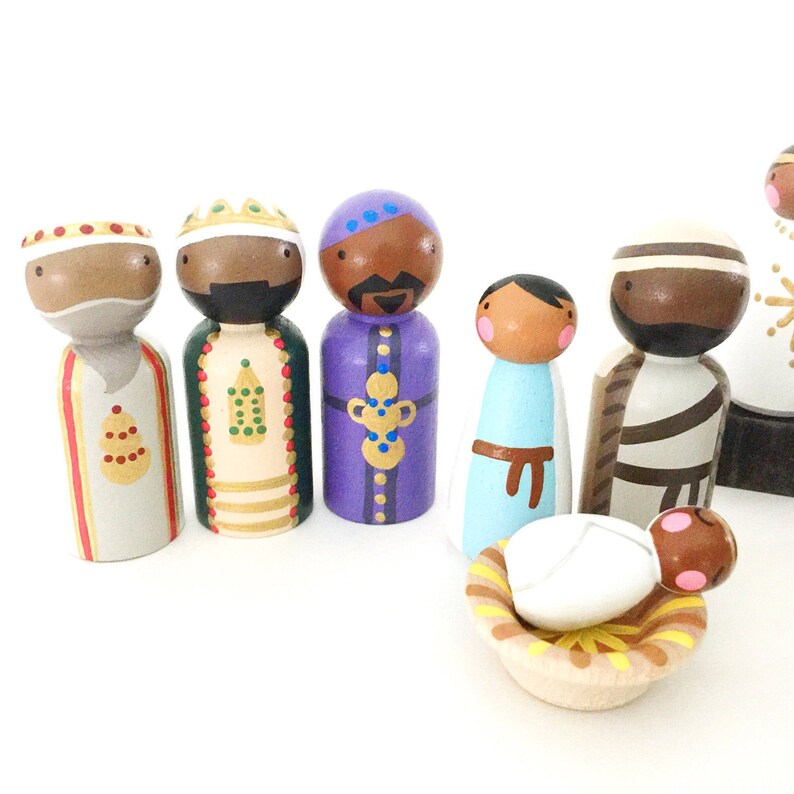 Peg Doll Nativity Set small Size // Black/brown Skin // Peg Etsy