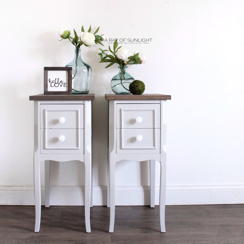 Light Gray Pair Of Nightstands Vintage End Tables Painted Etsy