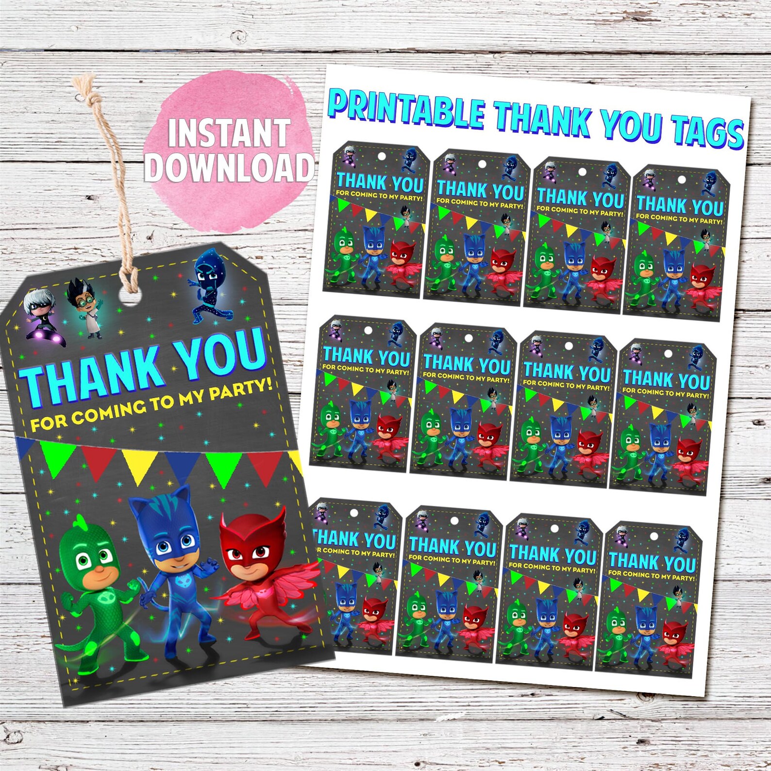 INSTANT DOWNLOAD PJ Mask Thank You Tags JoJo Birthday Party | Etsy