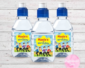 PRINTED Personalised WIGGLES Birthday Party Pop Top Water Bottle Labels x16