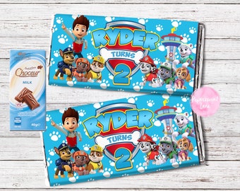 Personalised Paw-ty Ryder Skye Marshall Chocolate Aldi Wrappers Birthday Party Favour Candy Bar Wrapper Printable Digital File 5