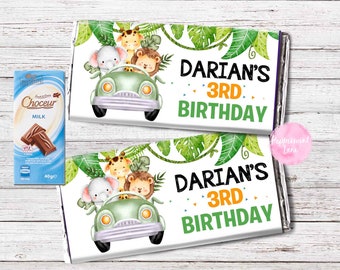 Personalised  AFRICAN JUNGLE Chocolate Aldi Wrappers 1st Birthday Party Favour Candy Bar Wrapper Printable Digital File 2