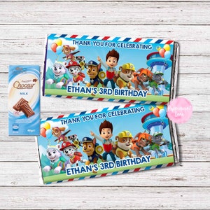 Personalised Paw-ty Ryder Skye Marshall Chocolate Aldi Wrappers Birthday Party Favour Candy Bar Wrapper Printable Digital File 2