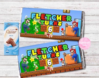 Personalised SUPER MARIO Chocolate Aldi Wrappers Birthday Party Favour Candy Bar Wrapper Printable Digital File