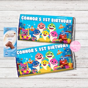 Personalised BABY SHARK Chocolate Aldi Wrappers Birthday Party Favour Candy Bar Wrapper Printable Digital File