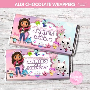 Personalised Gabby's Dollhouse  Party Chocolate Aldi Wrappers Birthday Party Favour Candy Bar Wrapper Printable Digital File